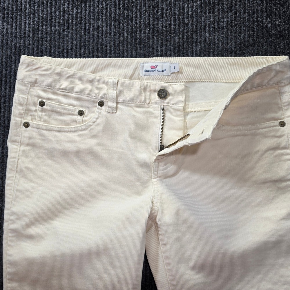 Vineyard Vines Corduroy Pants Women 6 Cream Excellent Slim Straight Mid Rise